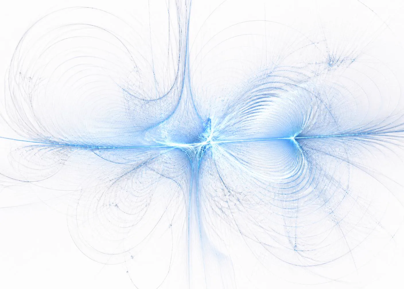 Abstract visualisation of fine blue field lines converging in an interference pattern